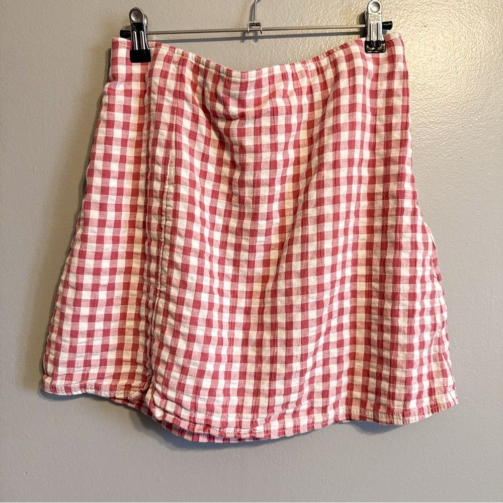 American Eagle Pink Gingham Mini Skirt Ruched Side Cottagecore Womens M